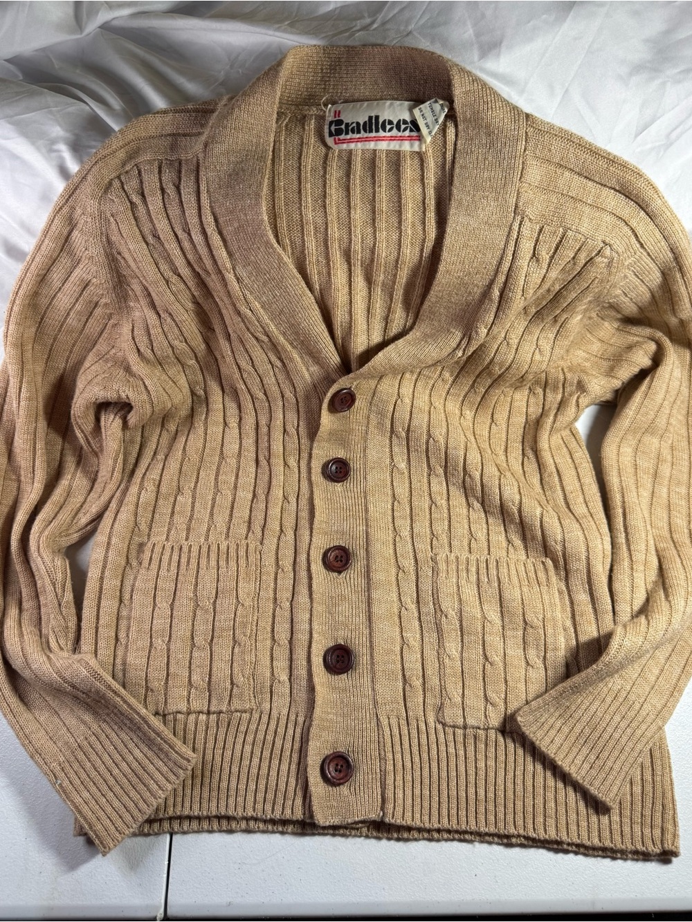 Tan Shawl Collar Ribbed Cardigan Sweater